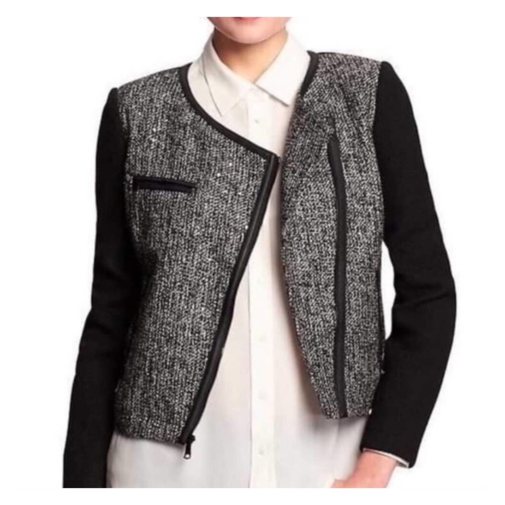 BANANA REPUBLIC | TWEED ASYMMETRICAL CAREER SEQUIN JACKET BLAZER WOMEN'S SIZE 12